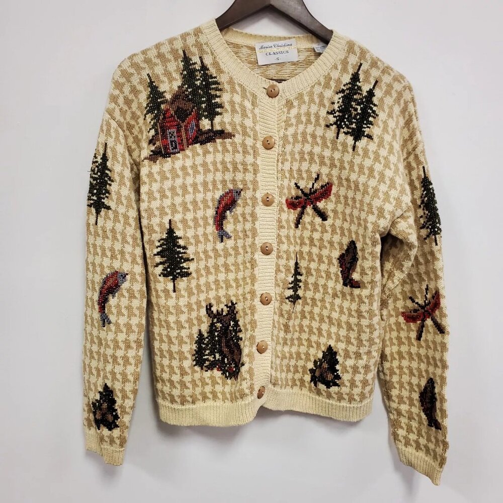 Vintage Marisa Christina Womens Cabincore Cross Stitch Cardigan